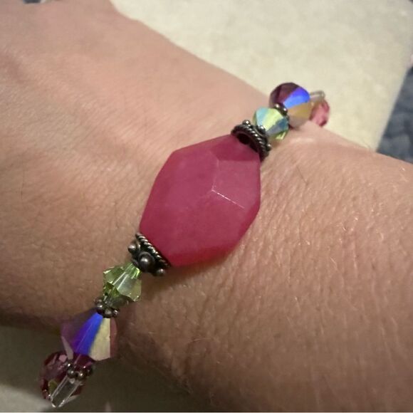 COLORFUL GEMSTONEā& CRYSTAL BRACELET āSTERLING SILVER CLASP ā ARTISAN STYLE 7.5ā - Picture 13 of 17